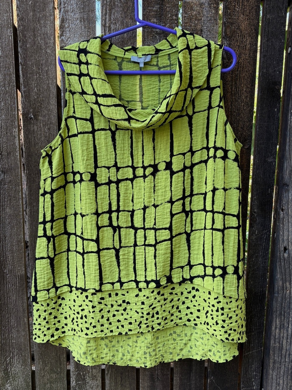 Habitat Cowl Neck Sleeveless Tunic Top In Lime Green/Black Sz L
